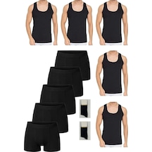 Ekonomik Pamuklu 5'li Erkek Beyaz Atlet-boxer Set 2 Çift Çorap Hediyeli 001