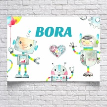 Robot Temalı Doğum Günü Afişi 70x100 Cm