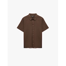 Koton Regular Fit Klasik Yaka Pamuklu Kısa Kollu Gömlek Koyu Kahverengi 6sam60012hw Koyu Kahve