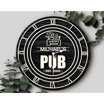 Bk Gift Barlara Özel Dekoratif Siyah Ahşap Duvar Saati 35cm-18 , Bar Duvar Saati , Cafe Duvar Saati , Özel Ahşap Saat Kobitmeyen138348 Bk Gift