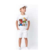 Book Orbook Super Mario Bricks %100 Pamuk Premium Kalite Çocuk Tişörtü 3-12 Yaş Beyaz