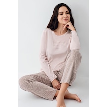 Pierre Cardin Paris Modal Pamuklu Kadın Pembe Desenli Uzun Kollu Pijama Takım Pembe