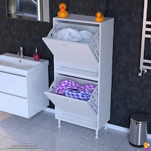 Modilayn İlkim Modern Çamaşır Ünitesi, 55x138x32,5 Cm Gizli 4 Göz Minimalist Akıllı Sepetli Dolap Beyaz