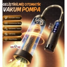 Erofoni Otomatik Vakumlu Ve 6 Adet Emiş Modlu 2 İn 1 Dijital Ekranlı 26 Cm Usb Şarjlı Mastürbatörlü Penis Pompası