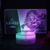 Szypzstore Genshin Etki Yan Fei 3d Led Anime Figürü Yatak Odası Için Lamba Manga Eylem Gece Işıkları Komidin Şarj Edilebilir Uyku Panelleri F09axh Siyah