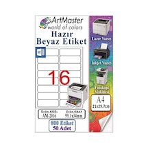 A4 Hazır Beyaz Etiket 99.1x34mm 50 Sayfa 1 Paket 16 Lı Kendinden Yapışkanlı Fotokopi Lazer İnkjet Kağıdı Yazıcılar İçin