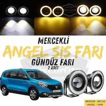 Dacia Lodgy 2012-2022 Uyumlu Üniversal Mercekli Angel Sis Farı Metal Su Geçirmez 76 Mm Sarı Halkalı Gündüz Farı Angel Eyes 2 Adet Şüscaroto Aksesuar