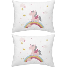 Makiteks Pamuk Unicorn Atlar Gökkuşağı 2 Adet 50x70 Yastık Kılıfı