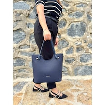 Just Polo Kadın Orijinal Yeni Sezon Büyük Boy Yumuşak Deri Lüks El Çantası Shopper Lacivert