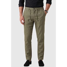 Rizzup Yeşil Slim Fit Likralı Keten Dokulu Lastikli Belli İpli Yazlık Erkek Pantolon 2603001