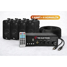 Tenses056 , Eco Seri Ses Sistemi Amfi + Duvar Tipi Hoparlör Seti Cafe, Restoran, Mağaza, Masaj Salonu İçin Bluetooth + Usb