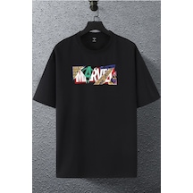 Unisex Kadın Erkek Marvel Avengers Logo Karakter Baskılı Oversize T-shirt Siyah Mck2062 Siyah