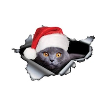 Santa Şapka Komik Kedi Etiket Araba Sticker 18Cm,