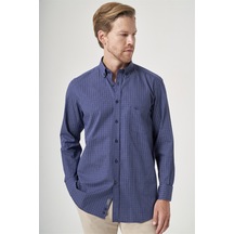 İmza Beyaz-lacivert Düğmeli Yaka Uzun Kol Cepsiz Slim Fit %100 Pamuk Gömlek 1004260204 Beyaz - Lacivert
