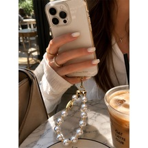 Iconic İncili Altın Telefon Askısı, Boncuklu Telefon Charmı Ve Çanta Aksesuarı