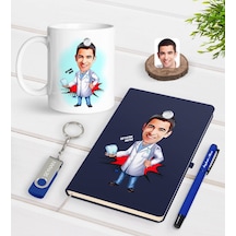 Kişiye Özel Erkek Diş Hekimi Karikatürlü Lacivert Defter Kalem Ku N11.1683