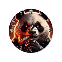 Puro İçen Panda Baskılı Duvar Saati Çok Renkli