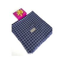 Eripek Desenli Flamalı Keten Eşarp- 06112 Lacivert-vizon