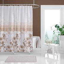 Çiçekli Banyo Duş Perdesi-Kahverengi Renk Duş Perdesi, Tek Kanat Küvet Perdesi 180x200 cm Kahverengi