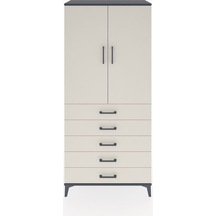 Hyperion Dolap Tek Raflı 5 Çekmeceli Tek Askılı 88x44x195 Antrasit-aytaşı Antrasit