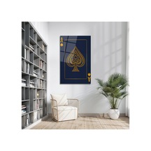 Altın Varaklı İskambil Ası Tasarımlı Modern Tablo Lacivert Dekoratif Cam Tablo Modern Dekorasyon Temalı Dekoratif Duvar Tablosu, Salon, Ev Ve Ofis Dekoru,