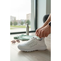 Enoch Unisex Hafif Tabanlı Bağcıklı Yürüyüş Ve Koşu Ayakkabısı Günlük Sneaker Beyaz