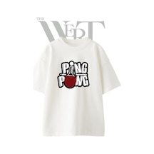 Thewert Ping Pong Tasarım Baskılı Ünisex Beyaz Oversize T-shirt