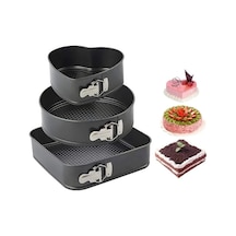 Karbon Çelik 3 Parça 22-24-26cm Kalp Yuvarlak Kare Kelepçeli Kek Kalıbı Cin798sy Çok Renkli