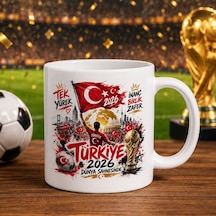 Bk Gift Türkiye Taraftar Temalı Dünya Futbol Kupası Tasarımlı Beyaz Kupa Bardak-8 Tek Yürek Milli Takım Ruhu