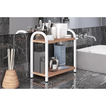 Banyo-mutfak Toparlayıcı Düzenleyici Organizer 2 Katlı Geniş Metal Beyaz Bambu Tezgah Üstü Raf Bambu