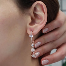 Kral Tacı Figürlü Rose Gold Kaplama Gümüş Charm Küpe Gümüş