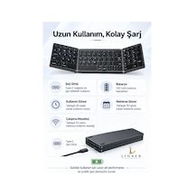 Siyah Katlanabilir Bluetooth Klavye 81 Tuşlu Sayısal Tuş Takımlı Şarjlı Kablosuz Klavye Tablet Telefon Ve Laptop Uyumlu. Siyah