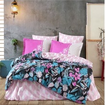 Hobby Kingsize Poplin Nevresim Monstera Fuşya Çok Renkli
