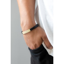 14 Ayar Altın Bar Siyah Kauçuk Erkek Bilekliği