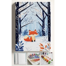 Sayılarla Boyama Çerçeveli Hobi Seti Numaralı Tuval Fırça Boya Kasnaklı Küçük Tilki Karda 40x50 Cm