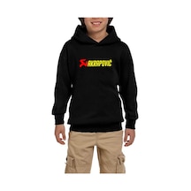 Zepplin Giyim Akrapovic Logo Text Siyah Çocuk Kapşonlu Sweatshirt