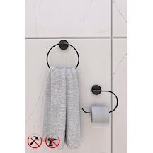 Alper Banyo Lotus Siyah 2'li Banyo Seti - Yuvarlak Havluluk Açık Kağıtlık Siyah