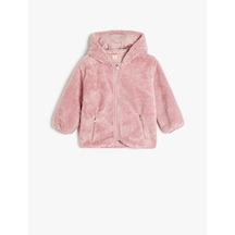 Koton Kapşonlu Peluş Ceket Fermuarlı Uzun Kollu Pembe 5wmg20012ak Pembe