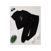 Herkesemoda Baskı Detaylı T-shirt Eşofman Takımı Siyah