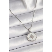 316l Çelik Gümüş Renk Zincir Beyaz Sedefli Zirkon Taşlı Yıldız İşleme Model Kadın Kolye Diğer