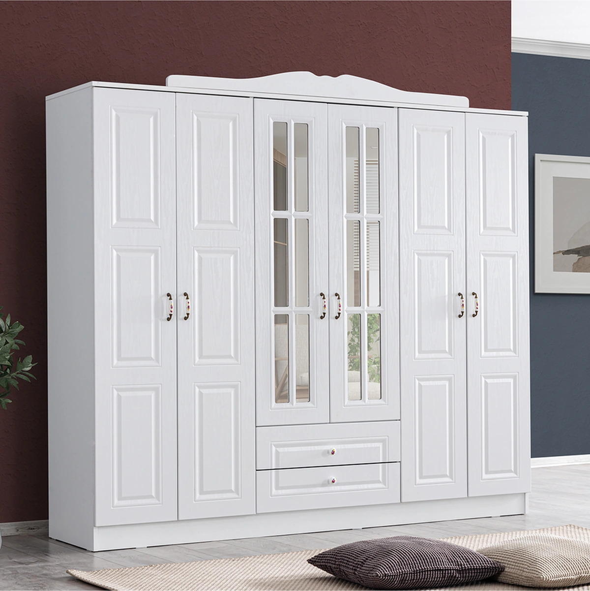 Country Gardırop, West 6 Kapaklı Dolap - Beyaz Ahşap