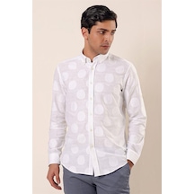 İmza Beyaz Kısalabilir Kollu Desenli Jakarlıcepsiz %100 Pamuk Casual Slim Fit Gömlek 1004230183-beyaz Beyaz