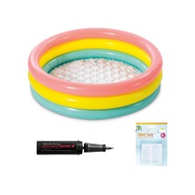 Şişme Yumuşak Tabanlı Renkli 3 Boğumlu Baby Pool Çocuk Bebek Havuzu,114x25 Cm Ve Pompa+yama Set, Pompa Ve Yama Hediyelidir, Çocuklar İçin Aktivite Aile Diğer