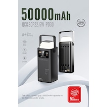 50.000 Mah Outdoor Led Işıklı Hızlı Şarj Powerbank Usb-c & Çoklu Cihaz Desteği Siyah