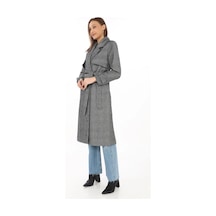 Kadın Balık Sırtı Kaşmir Uzun Kaşe Kaban - Füme Füme