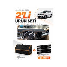 Kia Sorento 2009-2014 Uyumlu Torpido Örtüsü + Deri Bagaj Çantası + Sticker Seti - Siyah Kahverengi