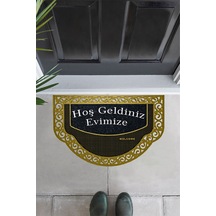 Yarım Ay Modeli Hoş Geldiniz Yazlı Gülen Emoj Desenli Kapı Önü Paspası Altın Rengi Altın