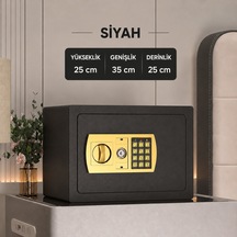 25 Lik Elektronik Şifreli Ve Anahtarlı Çelik Para Kasası Dijital Panelli, 35 25 25 Cm