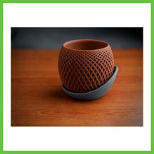 Bezos 3d Baskı Küre Saksı - Kafes Dokulu İki Parçalı Dekoratif Saksı - Kahverengi-gri Dmc 12042091