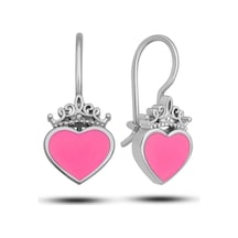 Gümüş Pembe Kalp Sallantılı Çocuk Küpe Çok Renkli
